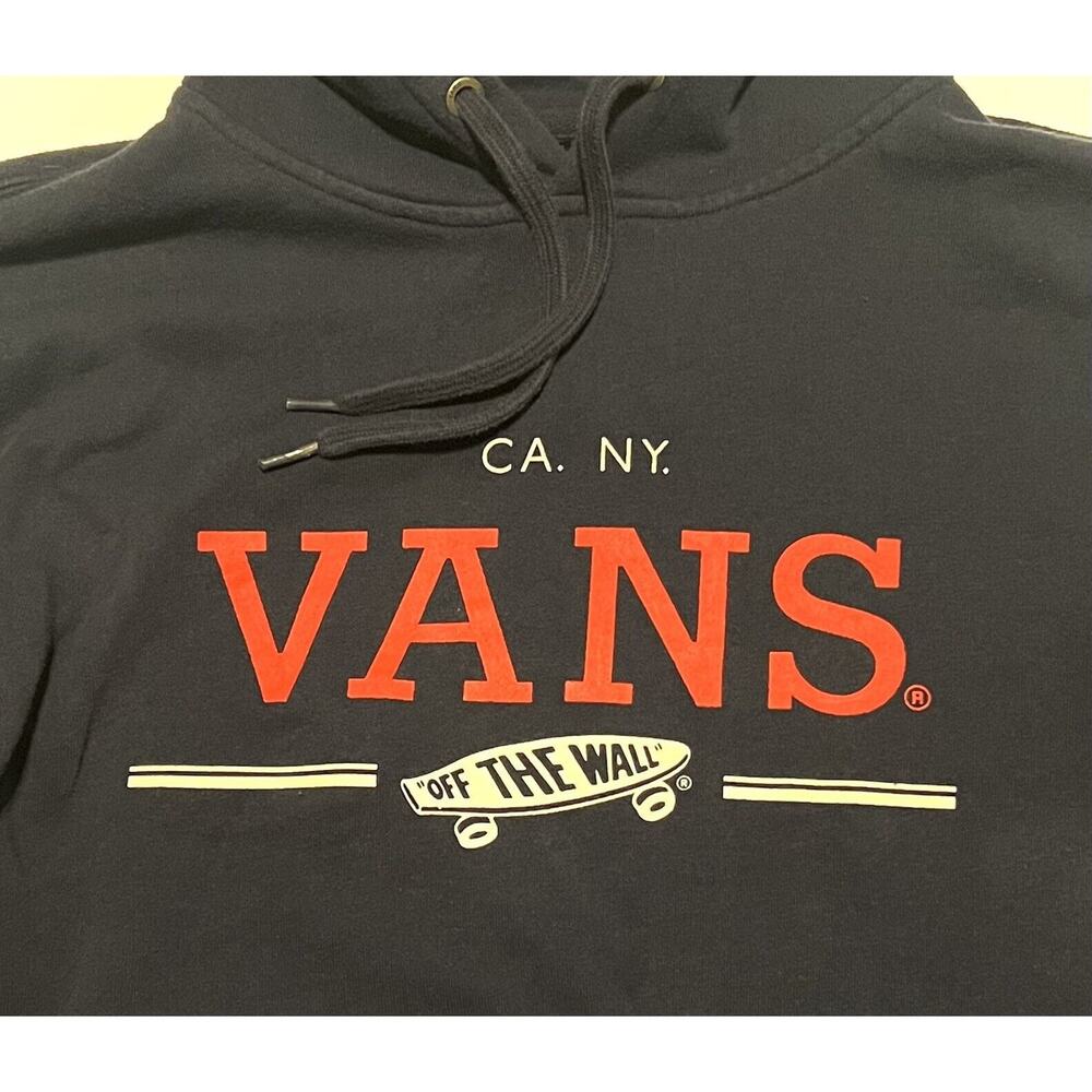 Vans Mens Skateboard Hoodie Sz L Blue White Red CA NY Off The Wall Stripes LRG - Picture 2 of 8